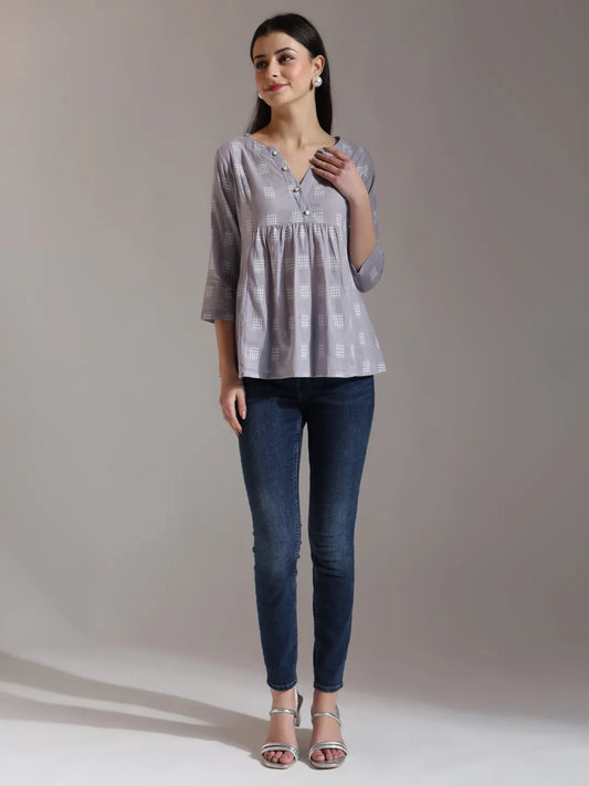 Purple Handloom Cotton Gathered or Pleated Top Stylish Women Fashion