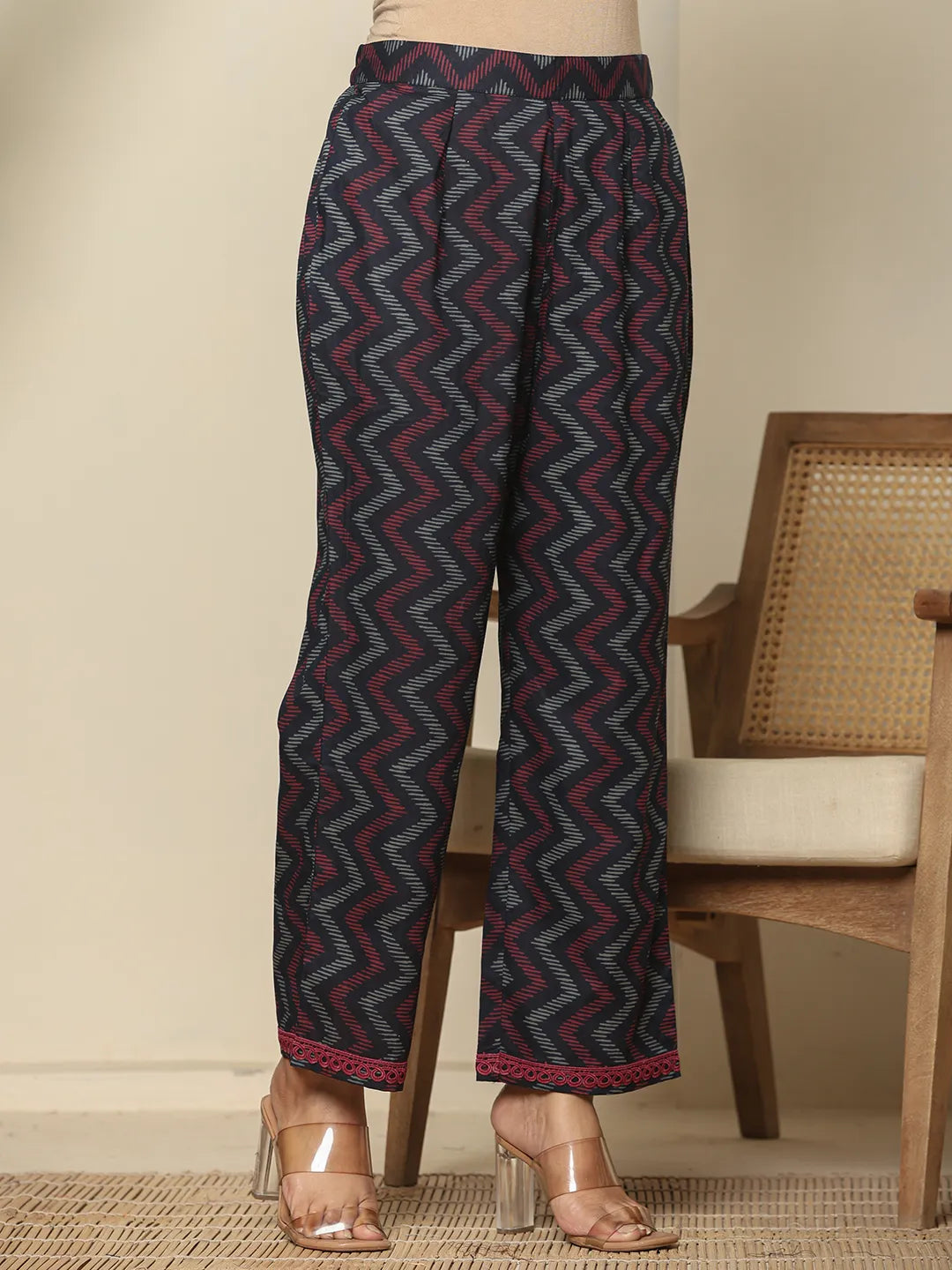 Navy Blue Cotton Kurta Dupatta Set with Lace Detailing Festive Special