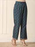 Teal Blue Cotton Kurta Set with Dupatta and Lace Detailing Casual Ethnic Wear