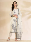 Off White Cotton Jacquard Kurta Set with Sequins Work and Dupatta