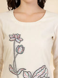 Off White Cotton Jacquard Kurta Set with Sequins Work and Dupatta