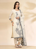 Off White Cotton Jacquard Kurta Set with Sequins Work and Dupatta