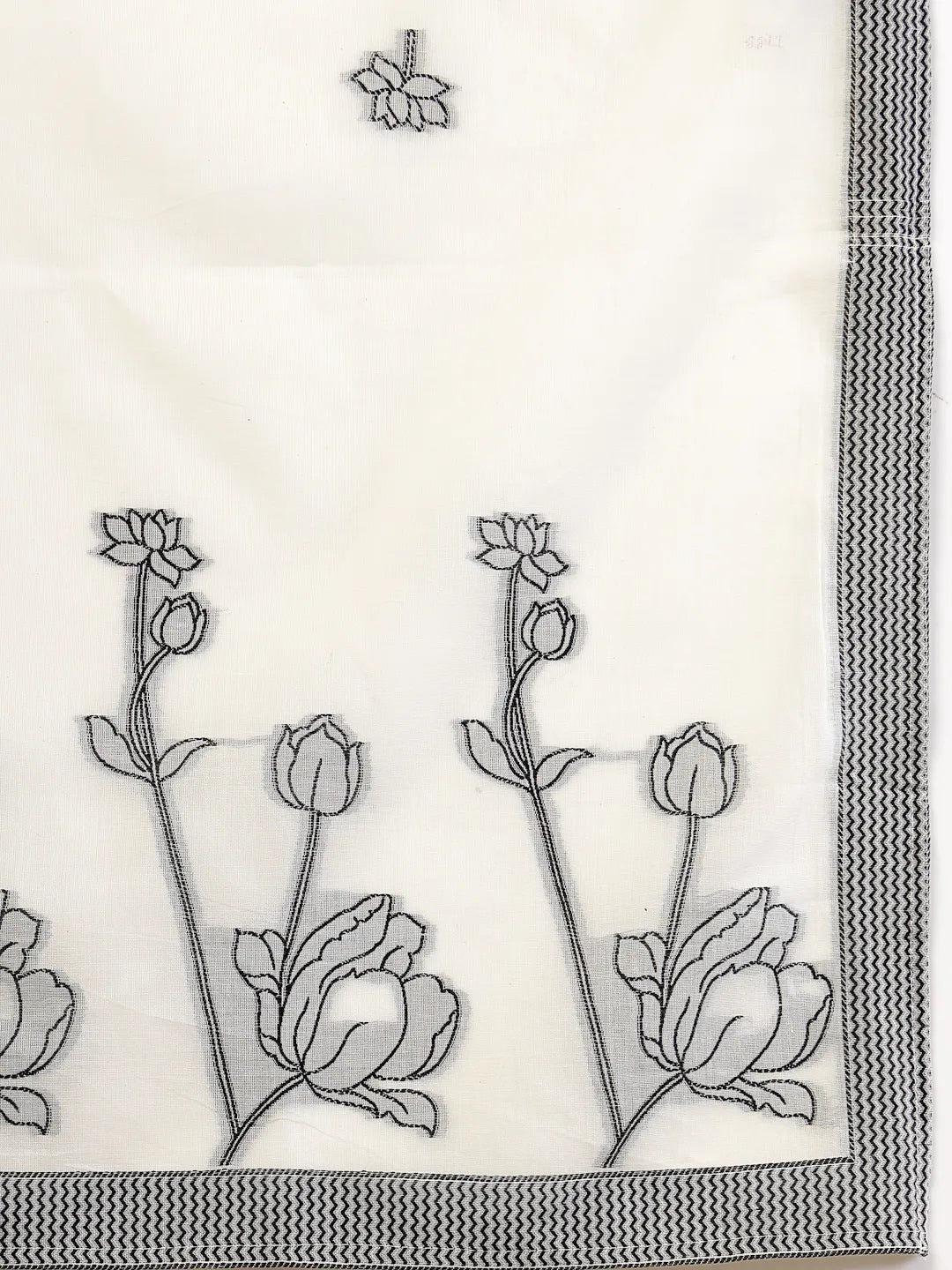 Off White Cotton Jacquard Kurta Set with Sequins Work and Dupatta