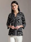 Boho Black Pure Cotton Printed Top Perfect for Effortless Casual Styling