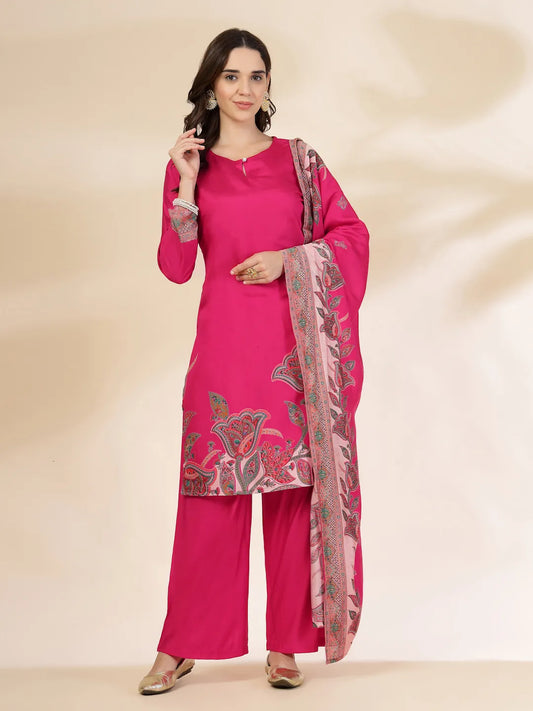 Pink Silk Kurta Set with Palazzo and Dupatta Traditional Partywear