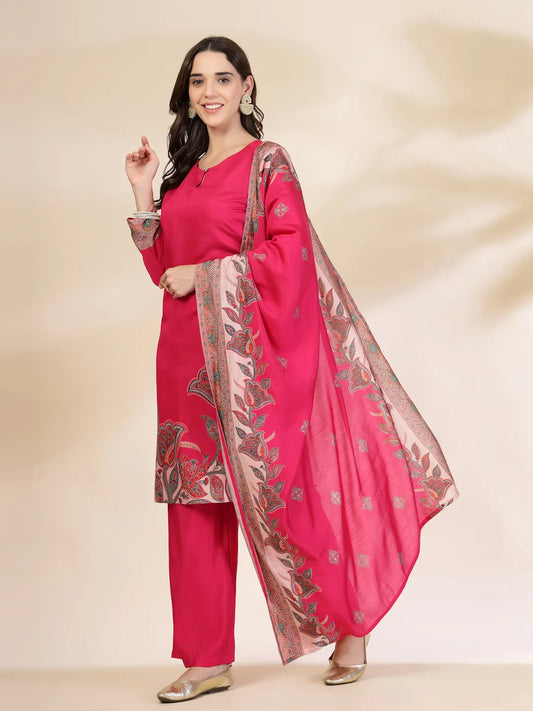 Pink Silk Kurta Set with Palazzo and Dupatta Traditional Partywear