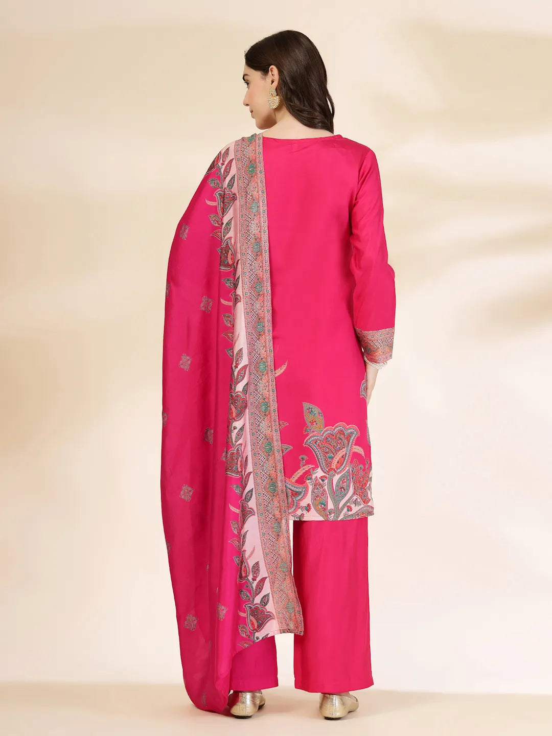 Pink Silk Kurta Set with Palazzo and Dupatta Traditional Partywear