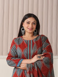 Maroon Block Print Cotton Plus Size Kurta Set with Lace Work Pant and Dupatta