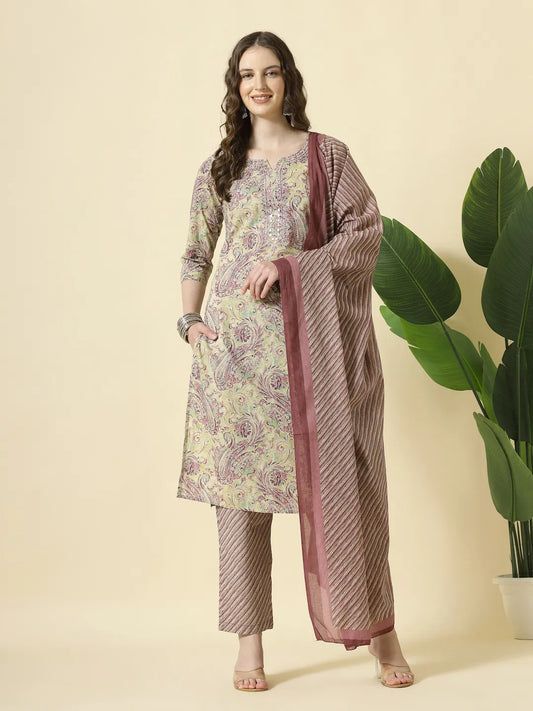 Regal Purple Paisley Print Kurta Set that Brings a Luxe Ethnic Look