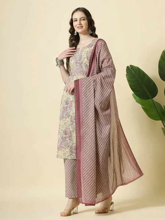 Regal Purple Paisley Print Kurta Set that Brings a Luxe Ethnic Look