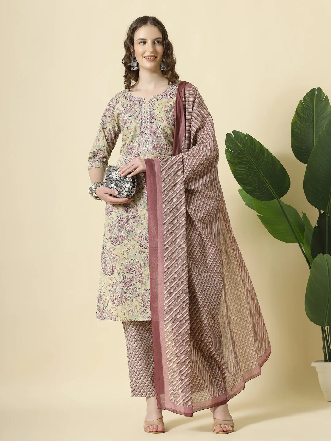 Regal Purple Paisley Print Kurta Set that Brings a Luxe Ethnic Look