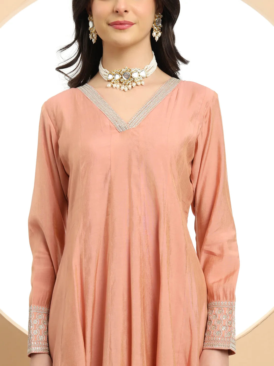 Peach Silk Anarkali Kurta Palazzo Set with Dupatta Wedding Special