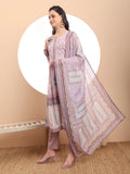 Lavender Mul Cotton Kurta Dupatta Pant Set for Festive Wear