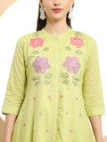 Graceful Green Pure Cotton A-Line Embroidered Kurta Dupatta Set