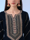 Navy Blue Velvet Zari_Work Kurta Trouser Dupatta Set-Yufta Store-6927SKDNBS