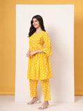 Yellow Cotton Maternity Kurta Pant Set with Gathered or Pleated Design