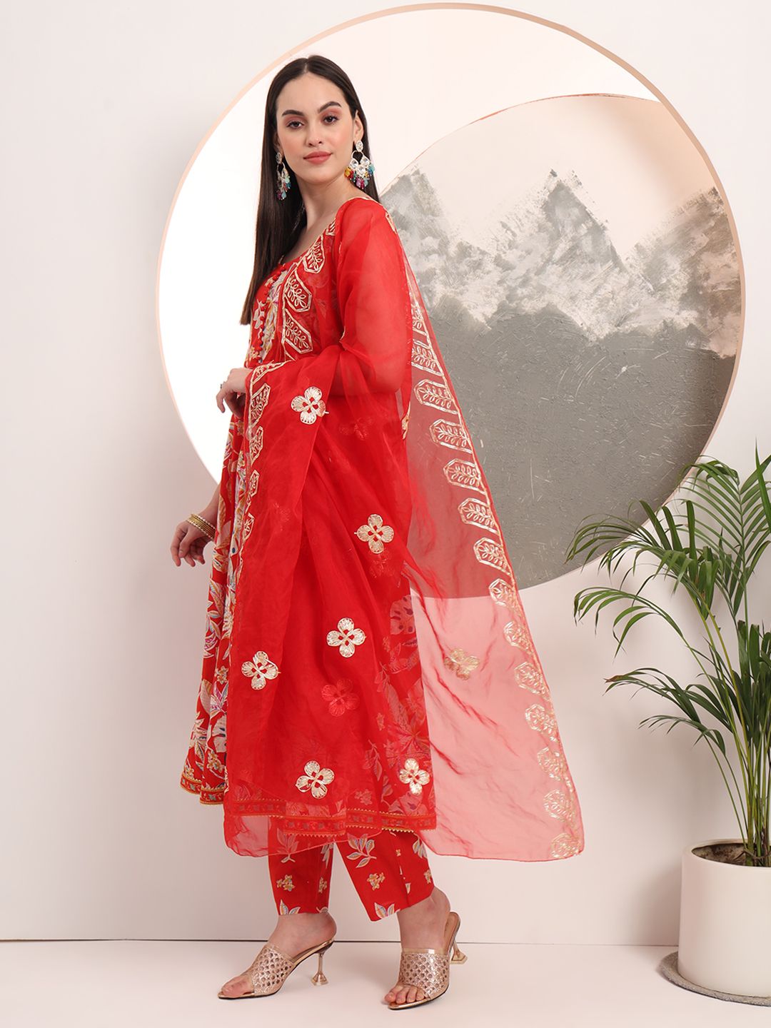 Stylish Red Anarkali Kurta Set Perfect for a Glamorous Festive Look