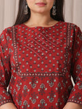 Vibrant Red Kantha Work Kurta Set with Beautiful Handcrafted Detailing