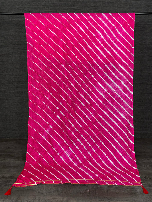 Close-up of Pink Leheriya Dupatta with Gota Patti Lace