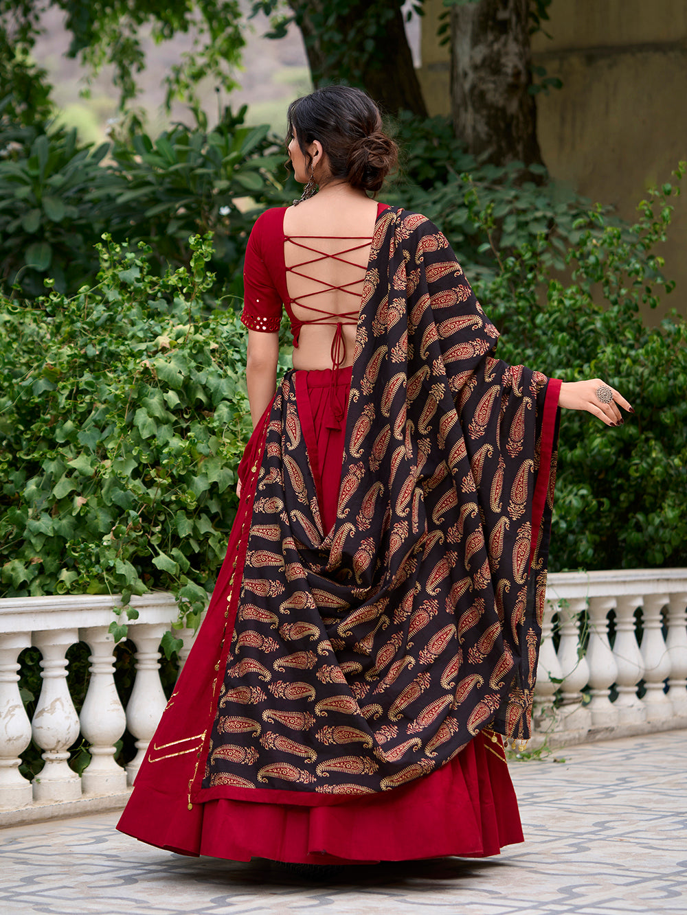 Maroon Garba Lehenga Choli with Dupatta and Purse