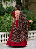 Maroon Garba Lehenga Choli with Dupatta and Purse