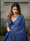 Navy Blue Bandhani Vaishali Silk Lehenga with Dupatta and Blouse