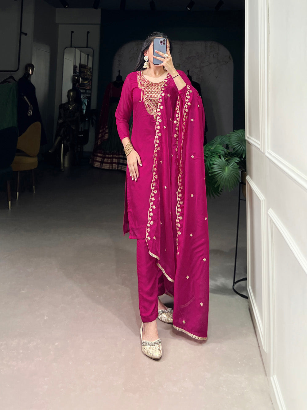 Pink Organza Salwar Suit with Heavy Sequins Embroidery
