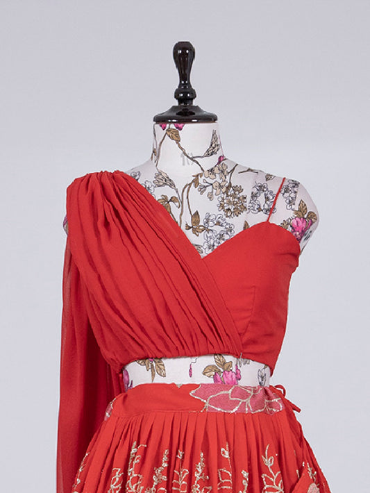 Red Georgette Blouse with Dupatta
