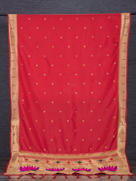 Red Jacquard Paithani Dupatta with Zari Weaving Work