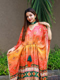 Traditional Multi Color Gaji Silk Kaftan Dress for Special Occasions