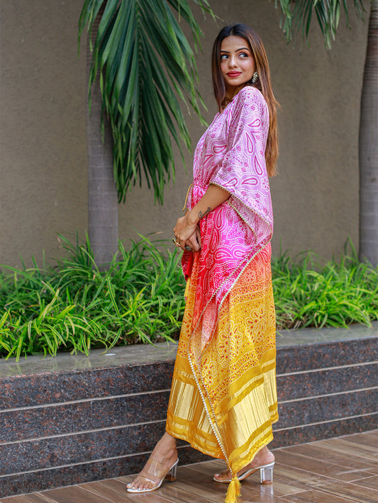 Traditional Multi Colored Gaji Silk Kaftan for Festivals
