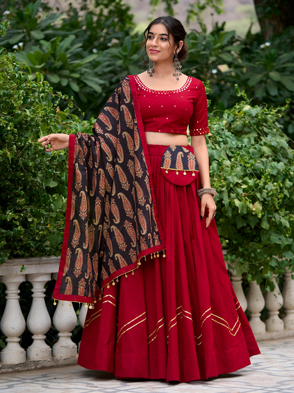Traditional Navratri Maroon Lehenga with Mirror Work