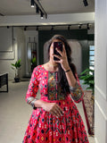 Crimson Color Patola Paithani Printed And Foil Printed Silk Dress