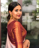 Elegant Cream & Maroon Pure Soft Silk Saree with Twirling Blouse Piece