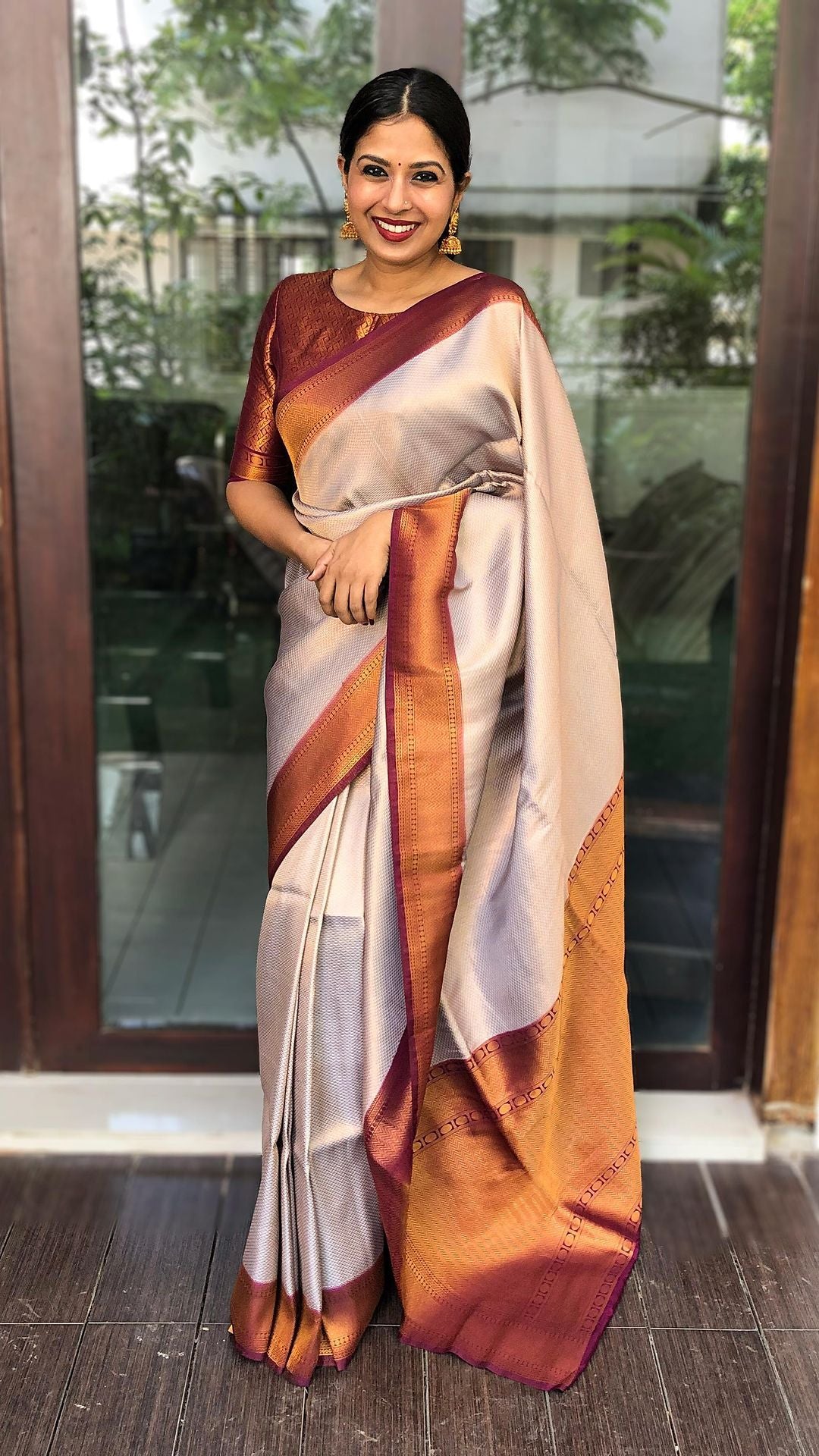 Elegant Cream & Maroon Pure Soft Silk Saree with Twirling Blouse Piece