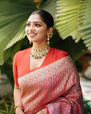 Exquisite Gajari Pure Semi Silk Saree with Embellished Brocade Blouse
