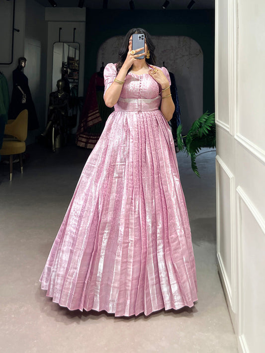 Light Pink Color Zari Weaving Work Kanjivaram gown
