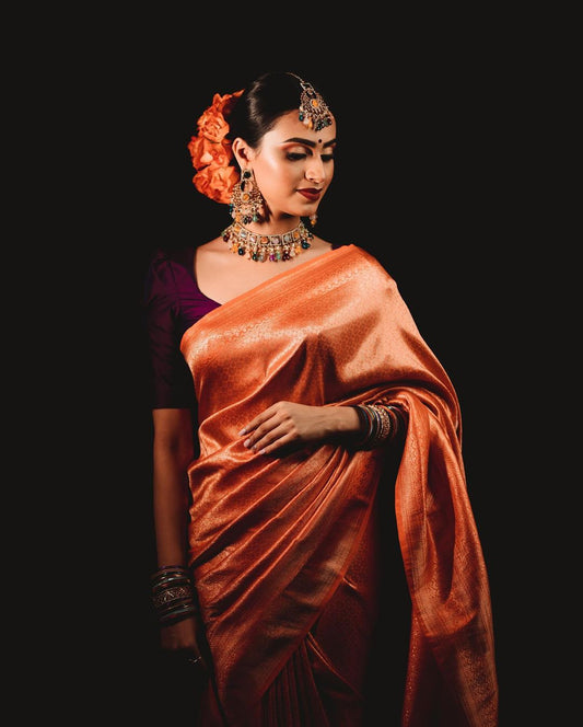 Gorgeous Orange Silk Saree with Lovely Complementary Blouse