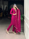 Pink Color Sequins And Thread Embroidery Work Organza Salwar Suit