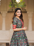 Green Color Patola Paithani Printed And Foil Printed Silk Dress