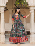 Green Color Patola Paithani Printed And Foil Printed Silk Dress