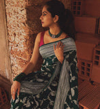 Quintessential Dark Green Banarasi Silk Saree with Magnificent Blouse