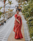 Stunning Maroon Soft Silk Saree with Imbrication Blouse Piece
