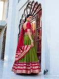 Mehendi Color Plain With Zari Weaving Work border Pure Chanderi Lehenga Choli