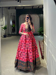 Crimson Color Patola Paithani Printed And Foil Printed Silk Dress