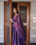 Violet Bliss Soft Semi-Silk Saree with Fashionable Blouse Piece