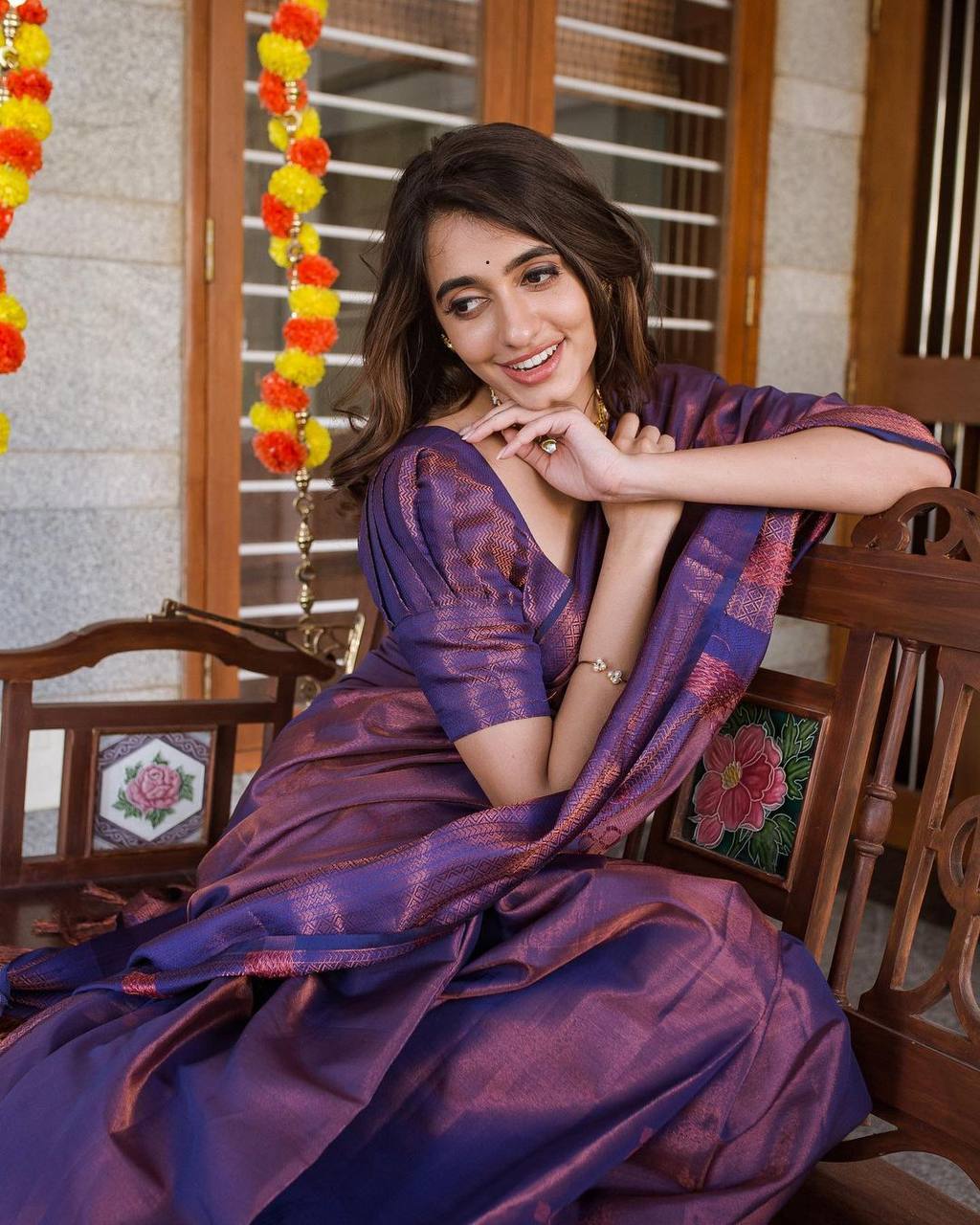 Violet Bliss Soft Semi-Silk Saree with Fashionable Blouse Piece