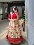 White Color Patola Paithani Printed And Foil Printed Dola Silk Dress