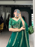 Bottle Green Color Thread Embroidery Work Georgette Lehenga Choli