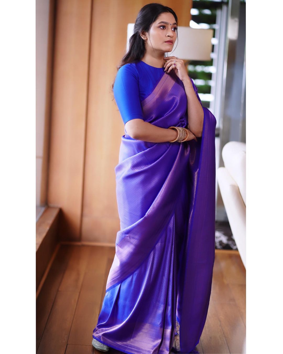Stunning Blue Pure Soft Silk Saree with Twirling Blouse Piece